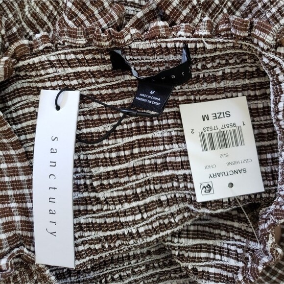 Sanctuary Westside Gingham Check Plaid Smocked Cropped Tank Top Chocolate Medium - Picture 8 of 10